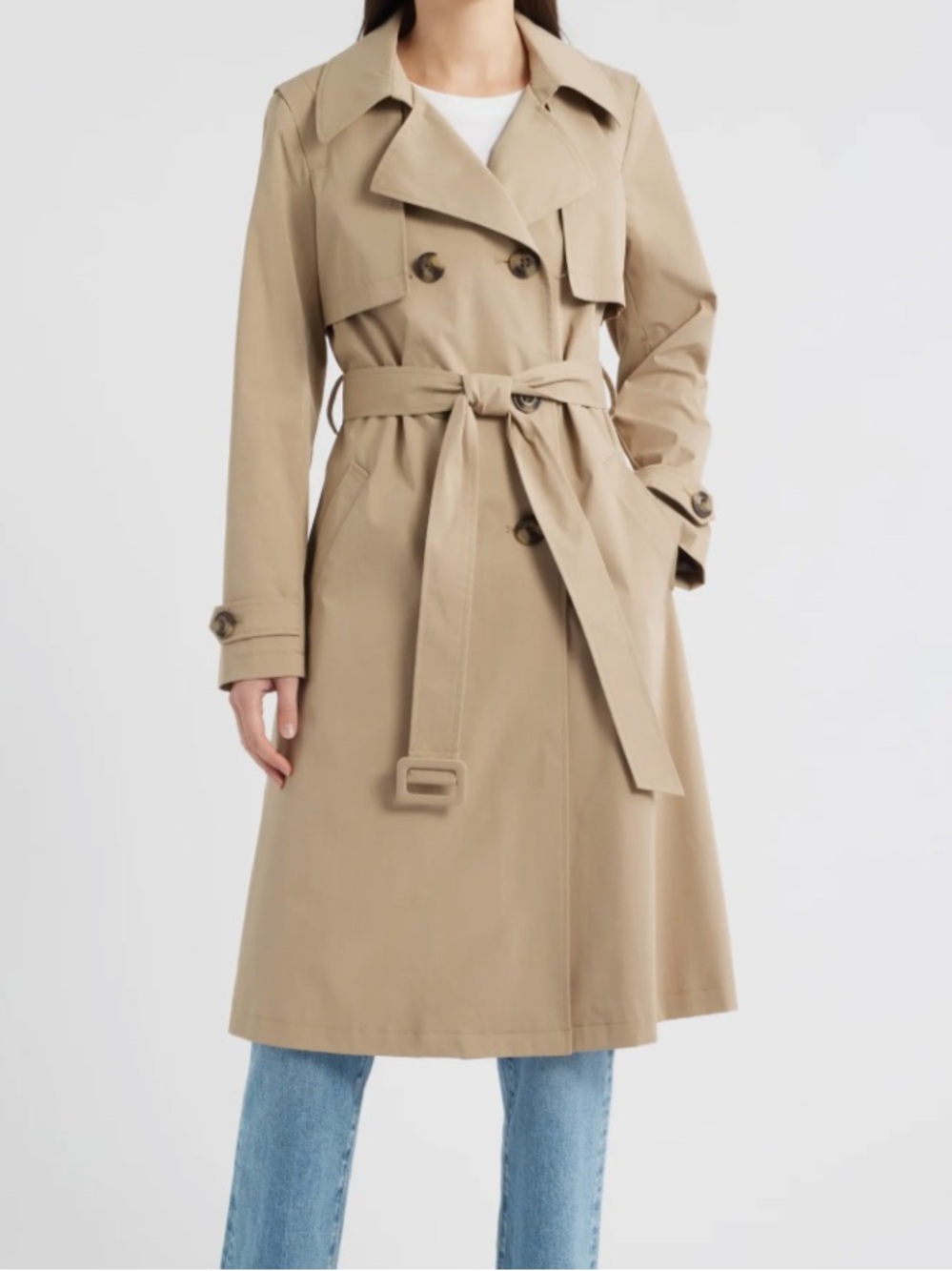 Sam Edelman Tan/Sand Double-Breasted Trench Coat with Belt Size S